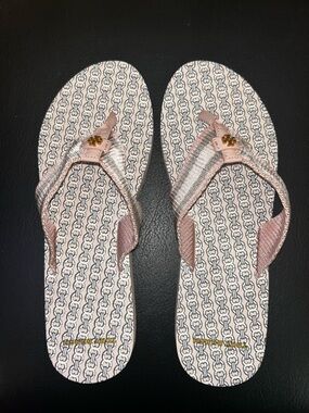 Tory Burch Pink Patterned Logo Flip Flop Sandals